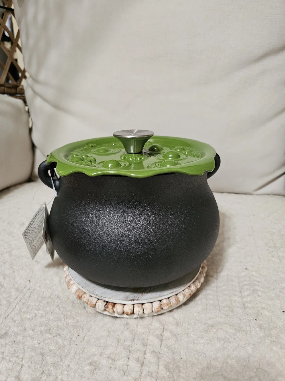 6-Quart Smith and Clark Cast Iron Cauldron Pot with Green 'Bubbling' Lid Witch